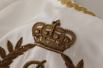 White Silk Gold DG Crown Crystal Blouse Top