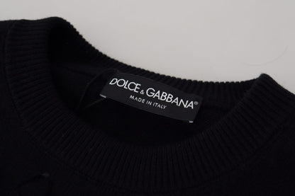 Black Wool Logo Pattern Crewneck Pullover Sweater
