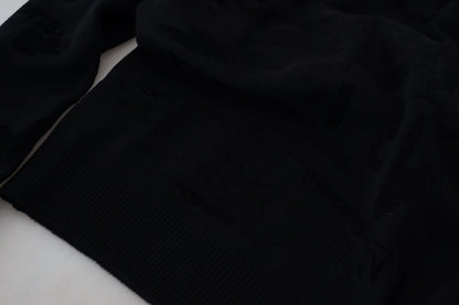 Black Wool Logo Pattern Crewneck Pullover Sweater