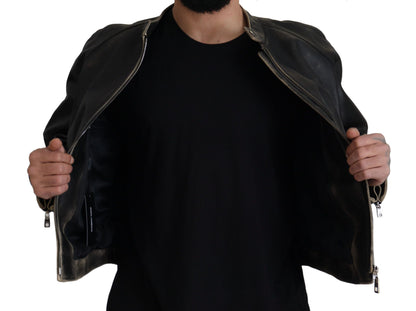 Black Leather Zipper Biker Coat Jacket