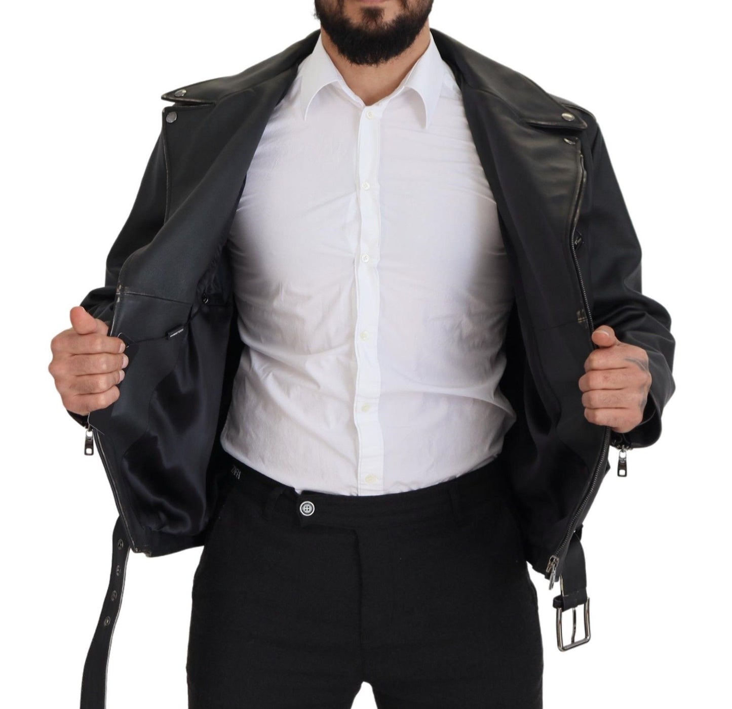 Black Leather Biker Coat Zipper Jacket