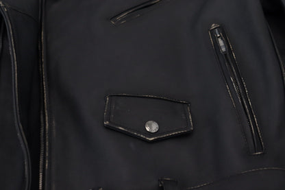 Black Leather Biker Coat Zipper Jacket