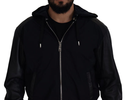 Black Polyester Hooded Blouson Coat Jacket