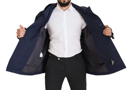Blue Hooded Double Breasted Coat Jacket