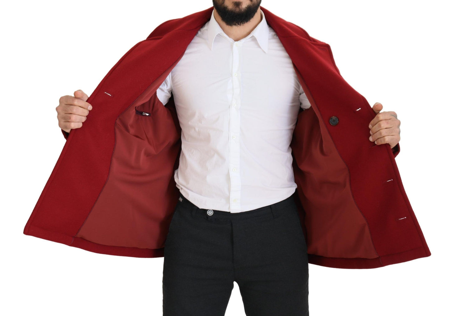 Red Wool Double Breasted Coat Jacket