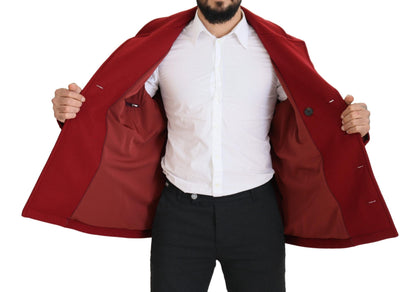 Red Wool Double Breasted Coat Jacket
