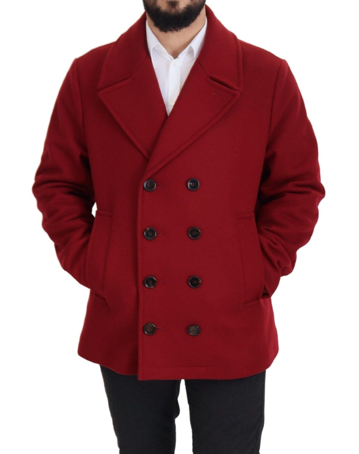 Red Wool Double Breasted Coat Jacket