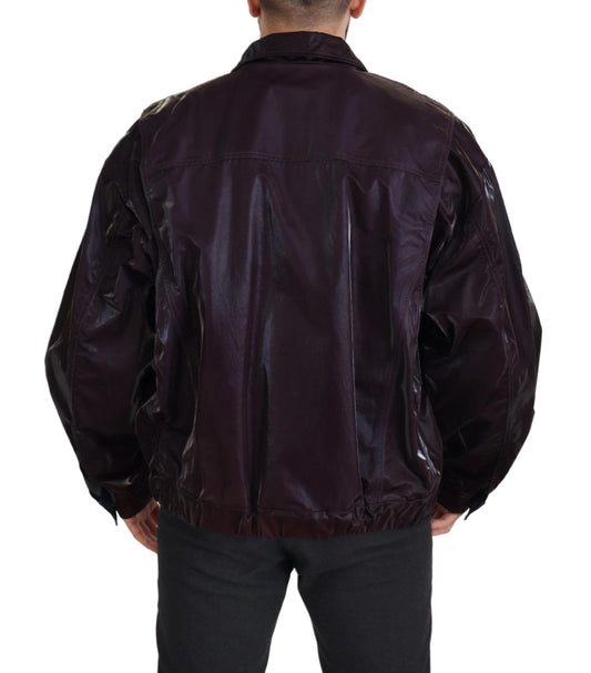 Bordeaux Nylon Collared Men Coat Jacket