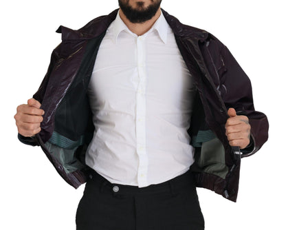 Purple Nylon Collared Biker Coat Jacket
