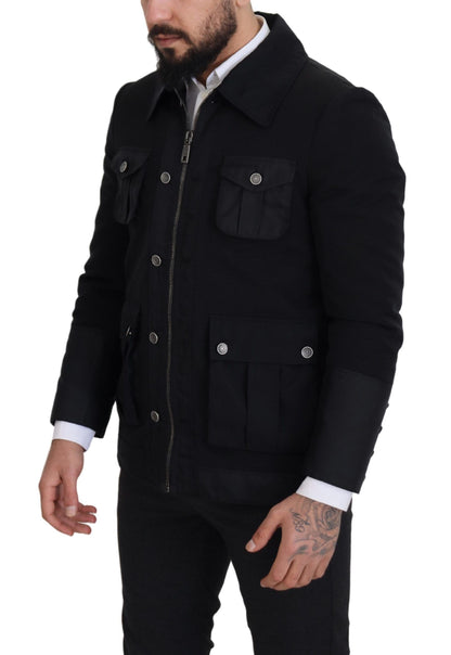 Black Wool Collared Full Zip Jacket