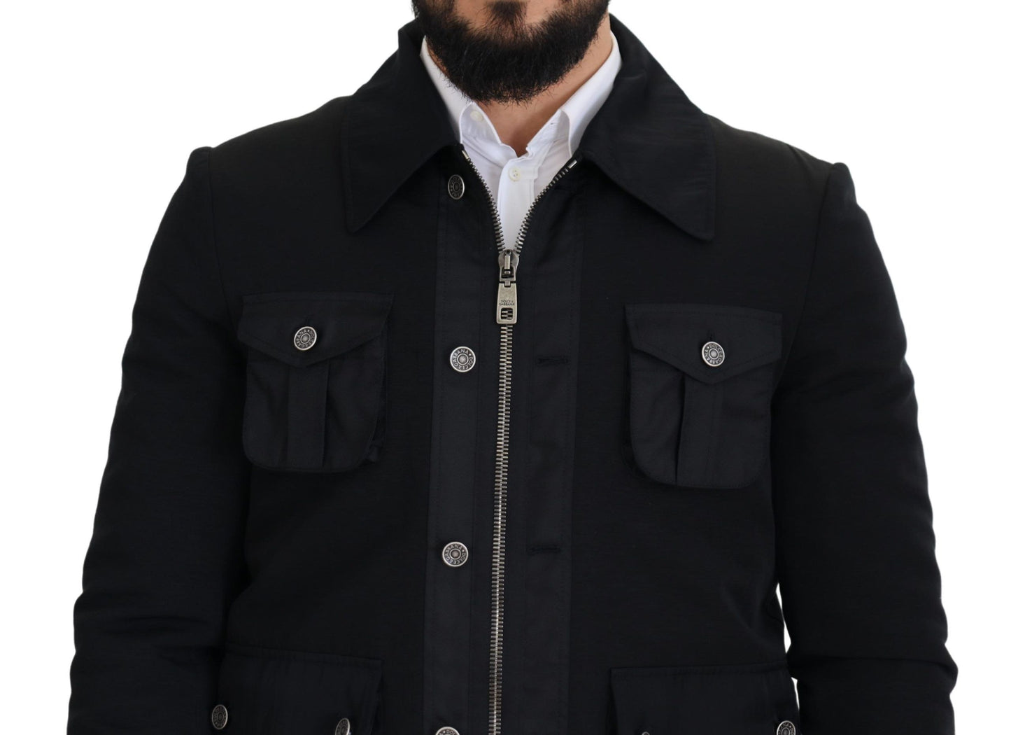 Black Wool Collared Full Zip Jacket
