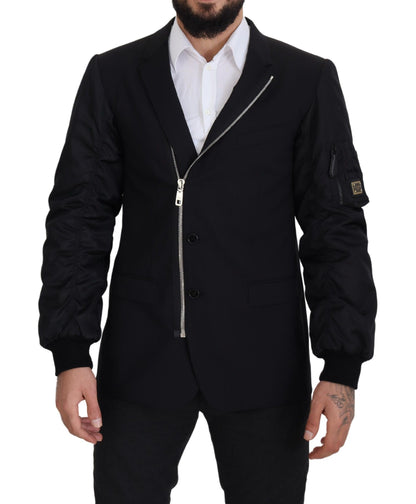 Black Wool Full Zip Long Sleeves Jacket