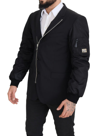 Black Wool Full Zip Long Sleeves Jacket