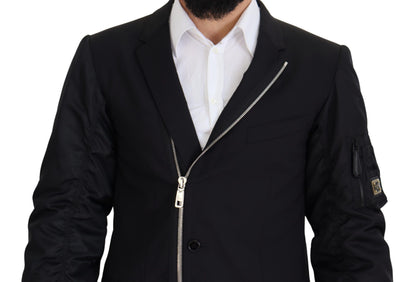 Black Wool Full Zip Long Sleeves Jacket