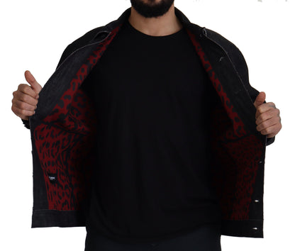 Black Cotton Full Button Denim Jacket