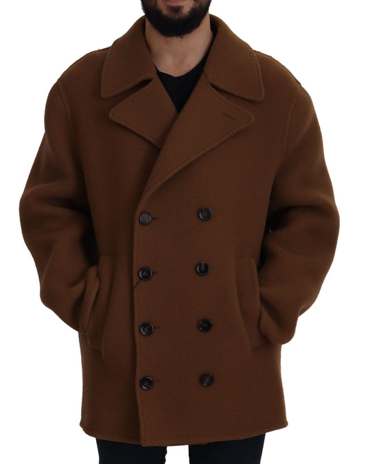 Brown Nylon Double Breasted Coat Jacket
