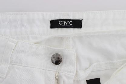 White Cotton Slim Fit Denim Bootcut Jeans