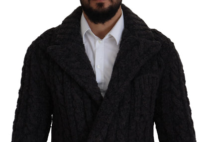 Black Wool Knit Double Breasted Coat Jacket