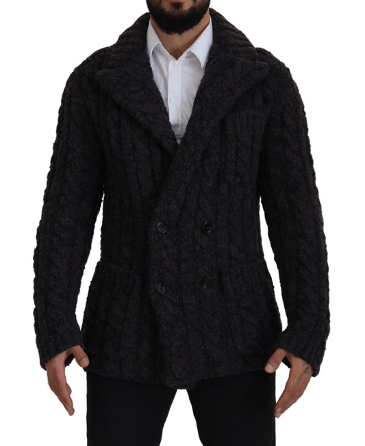 Black Wool Knit Double Breasted Coat Jacket