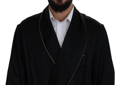 Black 100% Silk Robe Coat Wrap  Jacket