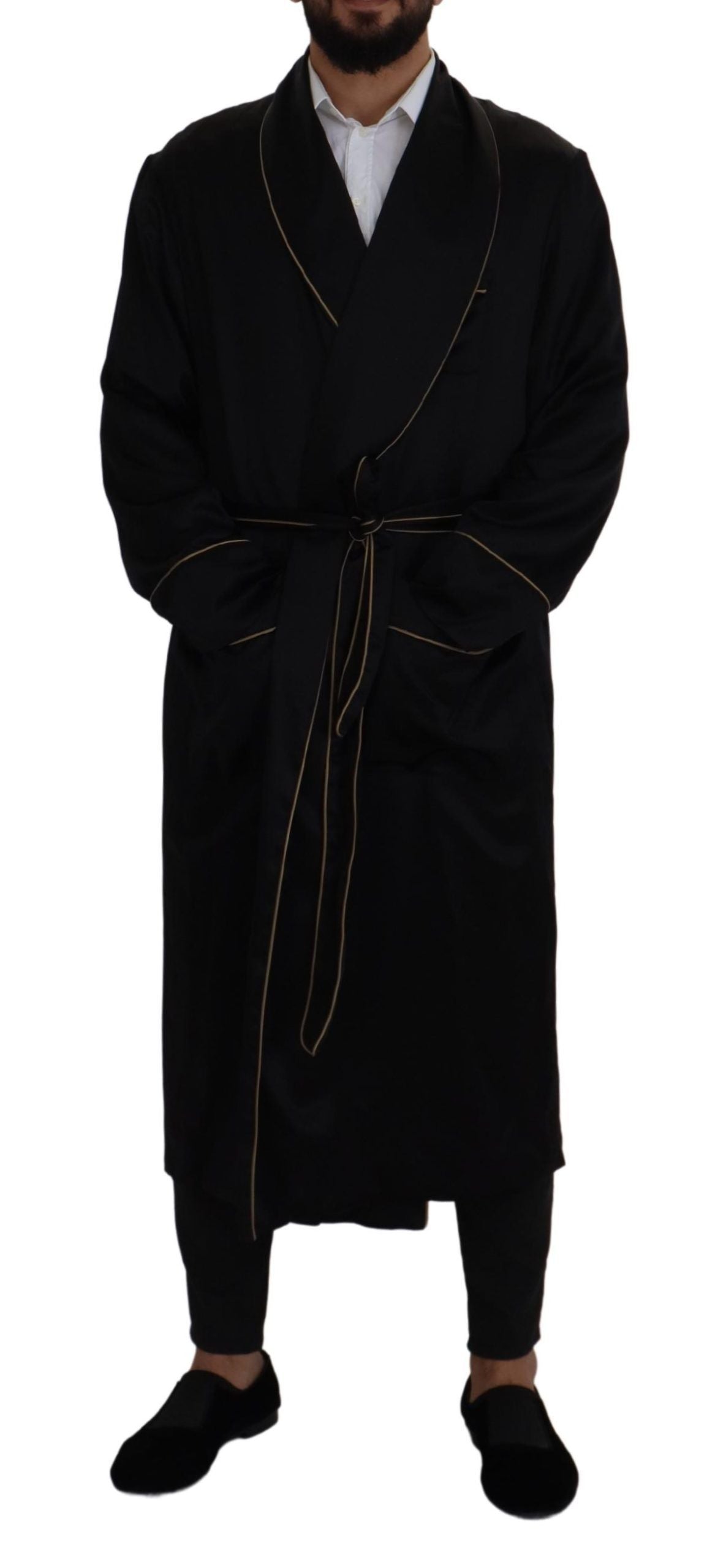 Black 100% Silk Robe Coat Wrap  Jacket