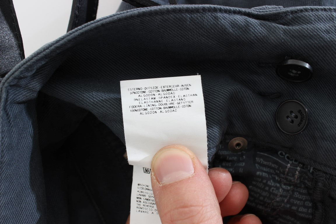 Blue Cotton Blend Slim Fit High Waist Jeans