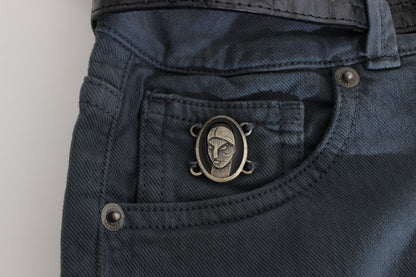 Blue Cotton Blend Slim Fit High Waist Jeans