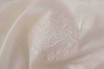 White Silk DG Logo Embroidered Long Sleeves Blouse