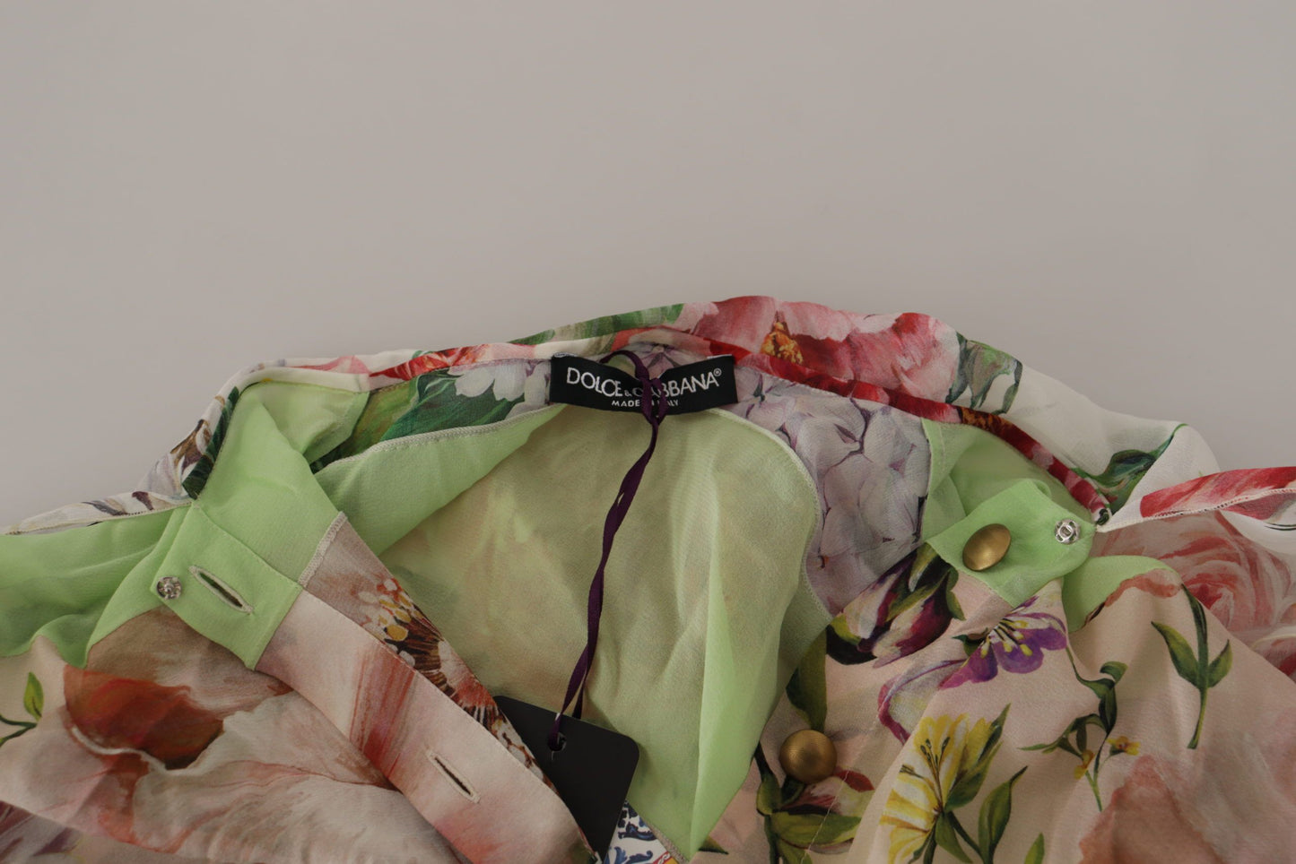 Multicolor  Floral Patchwork Design Ascot Collar Top Blouse