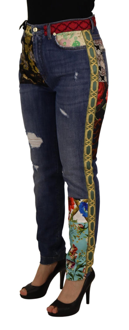 Blue Patchwork High Waist Denim Jeans
