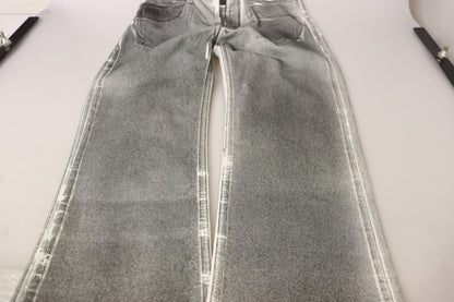 Grey Washed High Waist Denim Pants Cotton Jeans