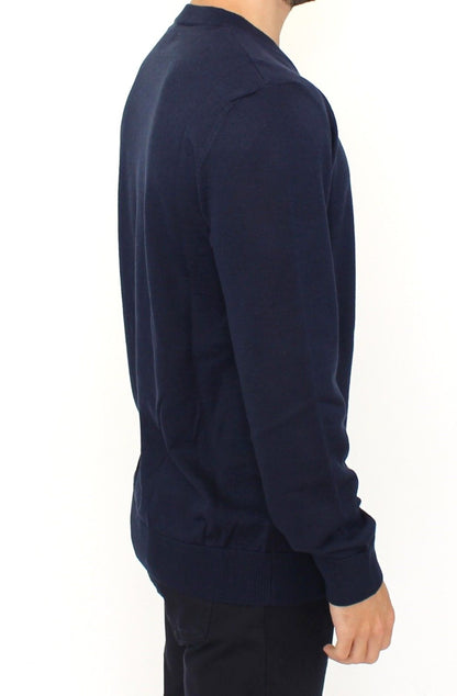 Blue Wool Blend V-neck Pullover Sweater