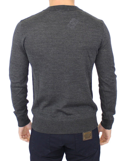 Gray Wool Blend V-neck Pullover Sweater