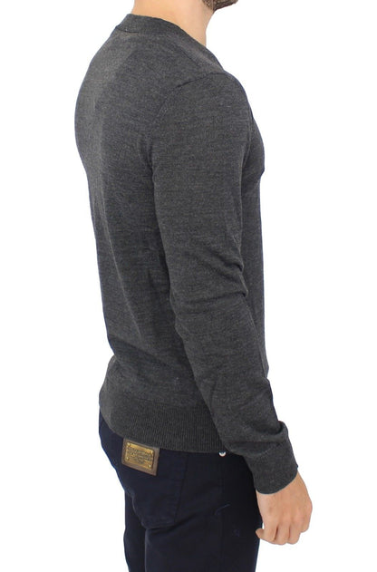 Gray Wool Blend V-neck Pullover Sweater