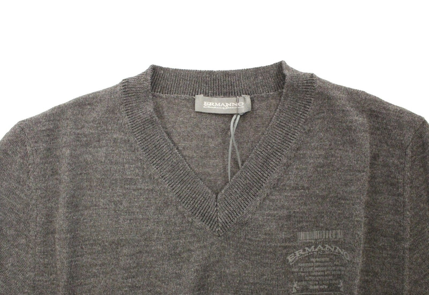 Gray Wool Blend V-neck Pullover Sweater