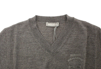 Gray Wool Blend V-neck Pullover Sweater