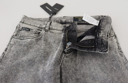 Gray Slim Fit Wash Stretch Cotton Denim Jeans