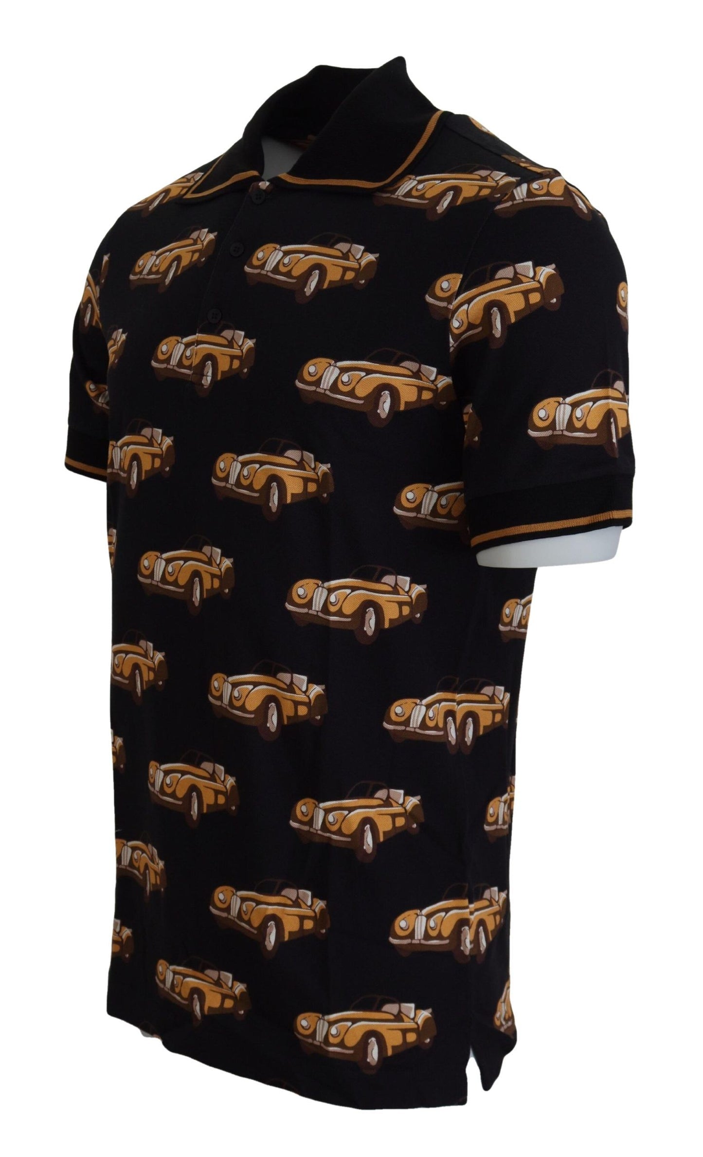 Black Car Print Short Sleeve Polo T-shirt
