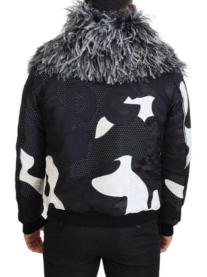 Black White Fur Shearling Full Zip Jacket