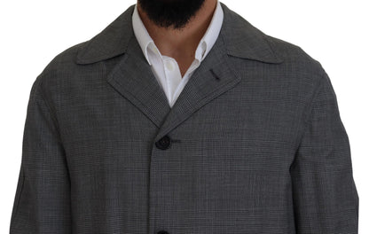 Gray Wool Plaid Long Trench Coat Jacket Trench Coat Jacket