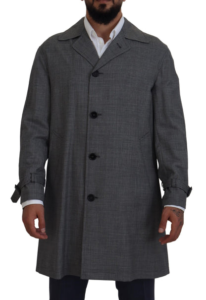 Gray Wool Plaid Long Trench Coat Jacket Trench Coat Jacket