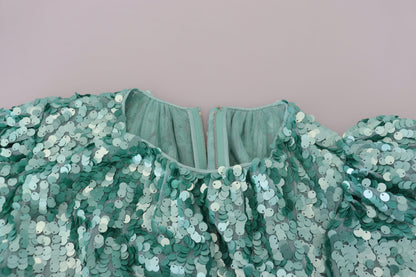 Blue Sequined Pleated Aline Midi Nylon Dress