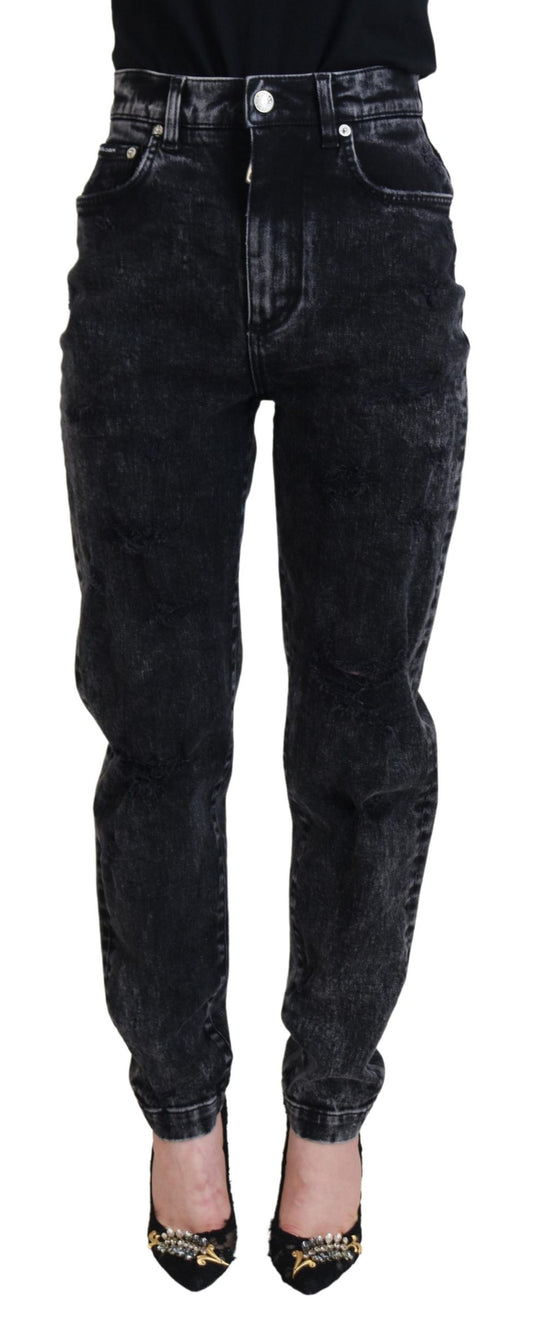 Black Washed Cotton High Waist Denim Jeans
