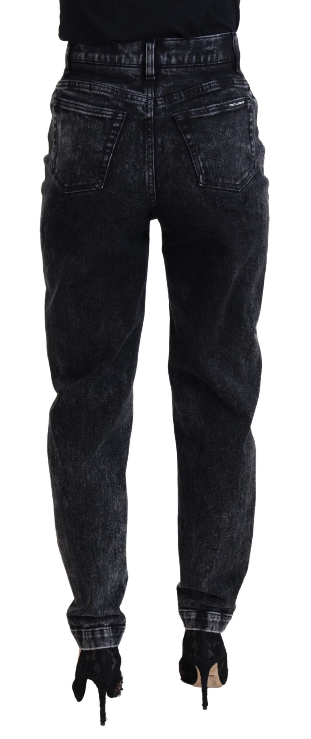 Black Washed Cotton High Waist Denim Jeans