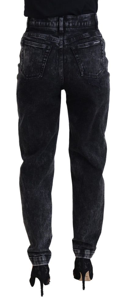 Black Washed Cotton High Waist Denim Jeans