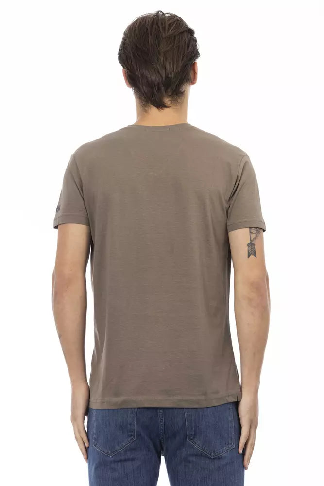 Brown Cotton Men's V-Neck T-Shirt
