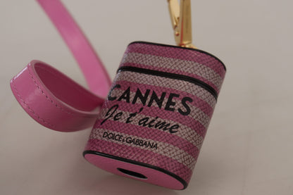 Pink Black Leather Strap Gold Metal Logo Airpods Case