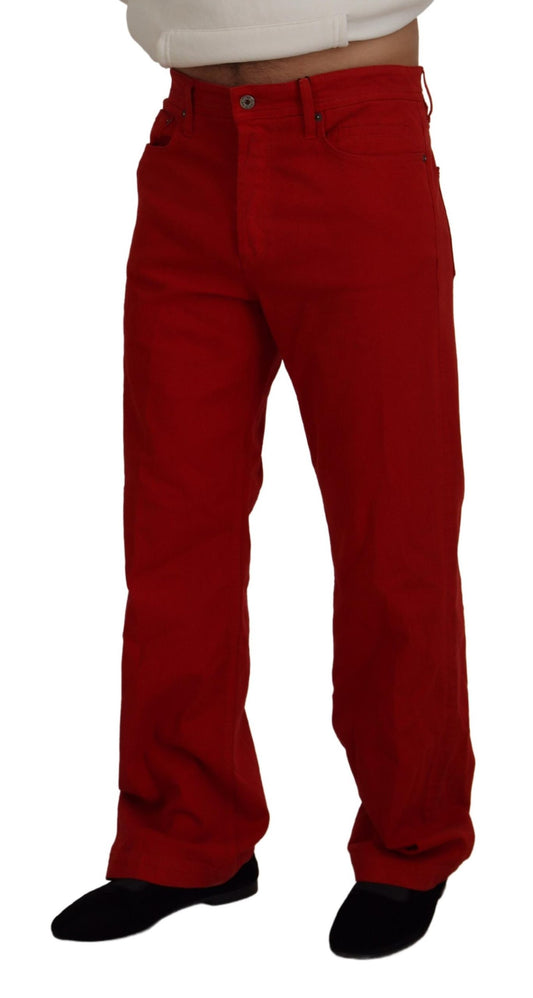 Red Cotton Straight Fit Men Denim Jeans