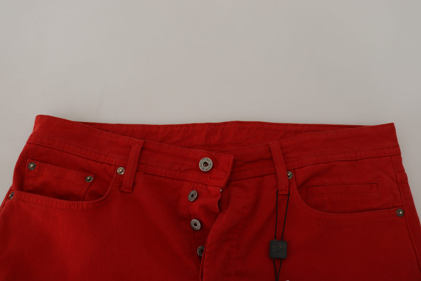 Red Cotton Straight Fit Men Denim Jeans