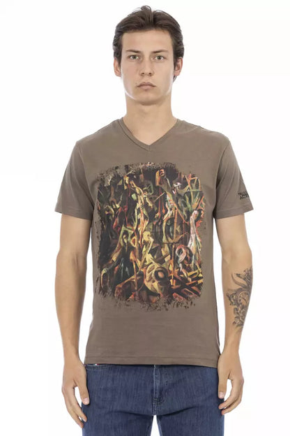 Brown Cotton Men's V-Neck T-Shirt